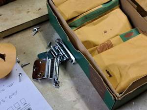 lot 449 image: Lot of (9) Washington Steel Products Polished Chromeium Wrought Steel Inset Semi Concealed Cabinet Hinges (New )