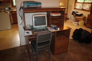 lot 503 image: Wood Bookshelf Computer Office Desk with Office Chair