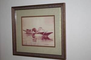 lot 907 image: Print - Two Ducks , Wood FrameDouble Matte