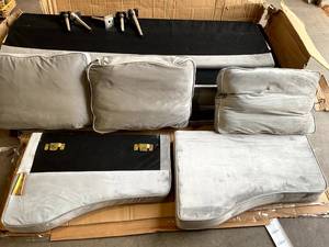 lot 41 image: Orisfur Modern Style 3-Seat Sofa Gray Velvet Upholstered Couch
