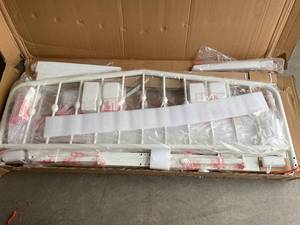 lot 55 image: FUIOBYVV White Metal Platform Queen Size Bed Frame with Vintage Headboard and Footboard