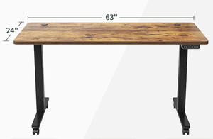 lot 24 image: FEZIBO Height Adjustable Electric Standing Desk with Splice Board, Black Metal Frame and Rustic Brown Wood Finish Top