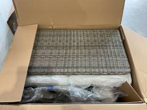 lot 10 image: Hampton Bay Chasewood Brown 4-Piece Wicker Patio Conversation Set with CushionGuard Biscuit Cushions