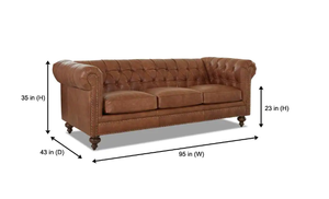 lot 1 image: Home Decorators Collection Blakely 95 in. Arena Vintage Brown Leather 3 - Seater Chesterfield Sofa with Removable Cushions