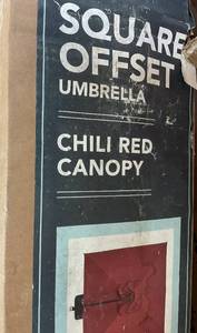 lot 15 image: Hampton Bay 8 ft. Square Aluminum Cantilever Offset Outdoor Patio Umbrella in Chili Red