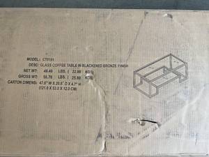 lot 79 image: Meyer & Cross Athena 45 in. Blackened BronzeClear Large Rectangle Glass Coffee Table with Shelf