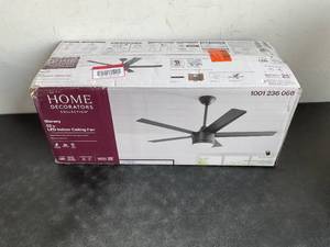 lot 112 image: Home Decorators Collection Merwry 52 in. Integrated LED Indoor Matte Black Ceiling Fan with Light Kit and Remote Control