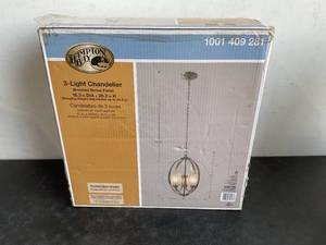 lot 121 image: Hampton Bay Findlay 3-Light Brushed Nickel Chandelier with Etched White Glass Shades