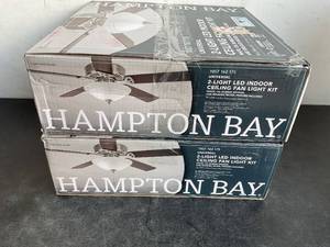 lot 114 image: Lot of Two Hampton Bay 2-Light White Glass Ceiling Fan Bowl LED Light Kits