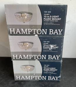lot 120 image: Lot of Three Home Decorators Collection Juliard 2-Light Chrome and Crystal Flush Mount