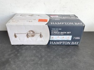 lot 128 image: Hampton Bay Marsden 23.5 in. 3-Light Brushed Nickel Vanity Light with Bathroom Hardware Kit