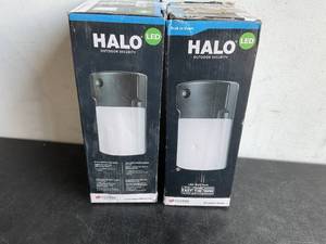 lot 136 image: Halo Outdoor Security Lot of Two Bronze Outdoor Integrated LED Wall Pack Light with Dusk to Dawn Photocell Sensor