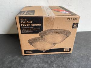 lot 139 image: Commercial Electric 2-Pack 13 in. 2-Light Brushed Nickel Flush Mount with Frosted Glass Shade