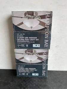 lot 141 image: Lot of Two Hampton Bay 2-Light White Glass Ceiling Fan Bowl LED Light Kits