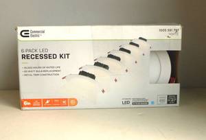 lot 23 image: Commercial Electric 6-Pack of 6 in. White Flush Round Wet Rated LED Integrated Recessed Lighting Kit