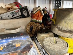 lot 63 image: Shelf full of contents  all kinds of misc