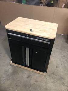 lot 18 image: Husky Ready-to-Assemble 24-Gauge Steel 1-Drawer 2-Door Garage Base Cabinet in Black (28 in. W x 33 in. H x 18 in. D  Customer Returns See Pictures