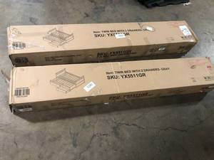 lot 19 image: URTR Space Saver Gray Twin Size Bed Frame Expandable Platform Bed Pine Wood Daybed with 2 Drawers for Kids  Customer Returns See Pictures