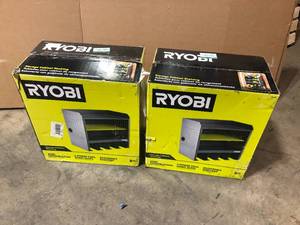 lot 33 image: 2 Lots of RYOBI Steel 3-Shelf Wall Mounted Garage Cabinet in Platinum (17 in W x 11 in H x 19 in D) Customer Returns See Pictures