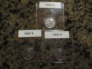 1943-P.D and S Mint Emergency Issue WWII Steel Pennies - Carded and Labelled