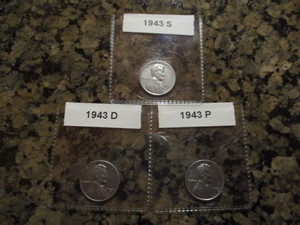 1943-P.D and S Mint Emergency Issue WWII Steel Pennies - Carded and Labelled