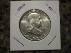 1959-D (Denver Mint) Franklin Silver Half Dollar - Carwheel Effect and Mint Luster