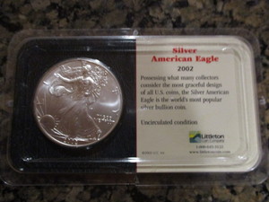 2002 Uncirculated American Silver Eagle in Littleton Coin Company Holder