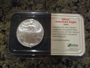 2003 Uncirculated American Silver Eagle in Littleton Coin Company Holder