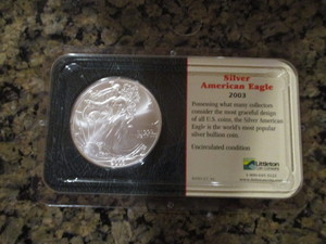 2003 Uncirculated American Silver Eagle in Littleton Coin Company Holder