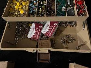 lot 50 image: Tool Box with Trivets, Fasteners