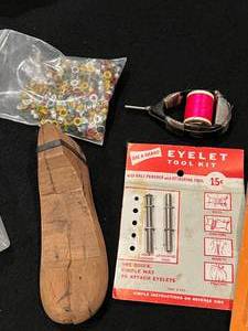 lot 59 image: Vintage Leather Making Shoe Form, Eyelet Tool Kit & More
