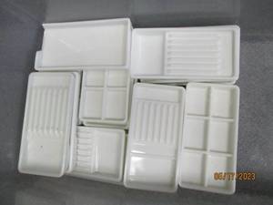 lot 24 image: White Milk glass sorting tray inserts for dental or other small tool drawers
