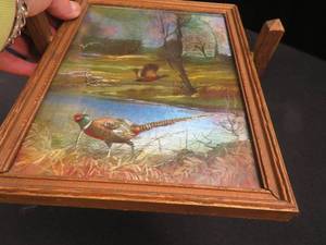 lot 23 image: VINTAGE PHEASANT FOIL  ART PICTURE IN WOODEN TILTING FRAME