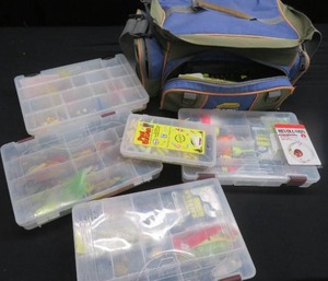 lot 42 image: PLANO TACKLE SYSTEMS CANVAS BAG FULL OF TACKLE