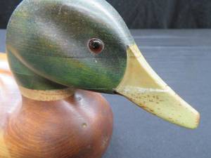 lot 43 image: TOM TABOR  VINTAGE DUCKS UNLIMITED WOODEN CARVED MALLARD.