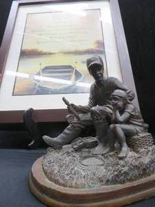 lot 47 image: BRONZE  FISHING STATUE WITH PICTURE