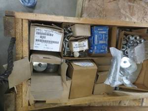 lot 88 image: WOODEN BOX FILLED WITH TONS OF UNUSED HARDWARE