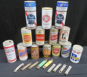 lot 99 image: VINTAGE BEER CANS AND CAN OPENERS (hAMMS)