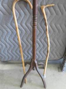 lot 141 image: VINTAGE COAT RACK  2 CANES