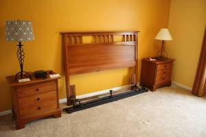 lot 895 image: Wood Bedroom Set - Queen Size Bed Frame, Mirror, Dresser and (2) Night Stands