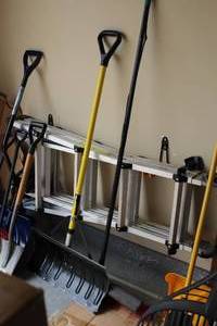 lot 992 image: Lot of (2) Yard Tools - Push Broom, Snow Shovel
