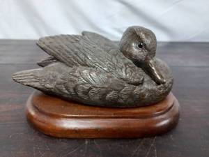 lot 8 image: Green-Winged Teal Duck Sculpture With Wood Base