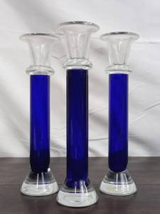 lot 29 image: Set Of Three Crate & Barrell Cobalt Candleholders