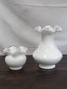lot 150 image: Two Fenton Milk Glass Vases