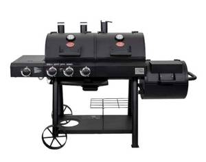 lot 5 image: CHAR-GRILLER Texas Trio 4-Burner Dual Fuel Grill with Smoker in Black