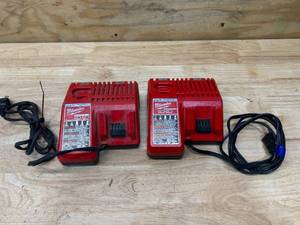 lot 110 image: MILWAUKEE Lot of 2- M12 and M18 12-Volt18-Volt Lithium-Ion Multi-Voltage Battery Chargers
