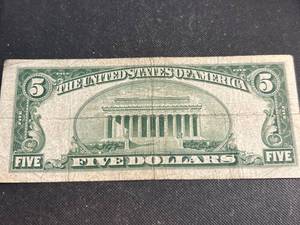 1953 US BLUE SEAL $5 SILVER CERTIFICATE