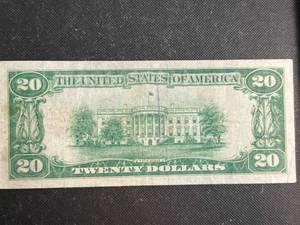 1928 US REDEEMABLE IN GOLD $20 FEDERAL RESERVE NOTE XF OR BETTER