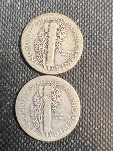 2 US MERCURY DIMES 1923 1923-S