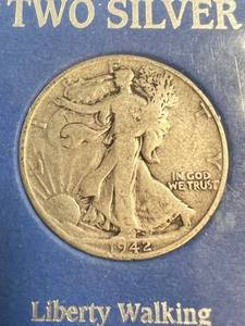 2 SILVER US COINS 1942 WALKING LIB 1943 MERCURY DIME